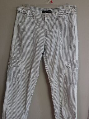Striped Casual Cargo Pants - White & Gray